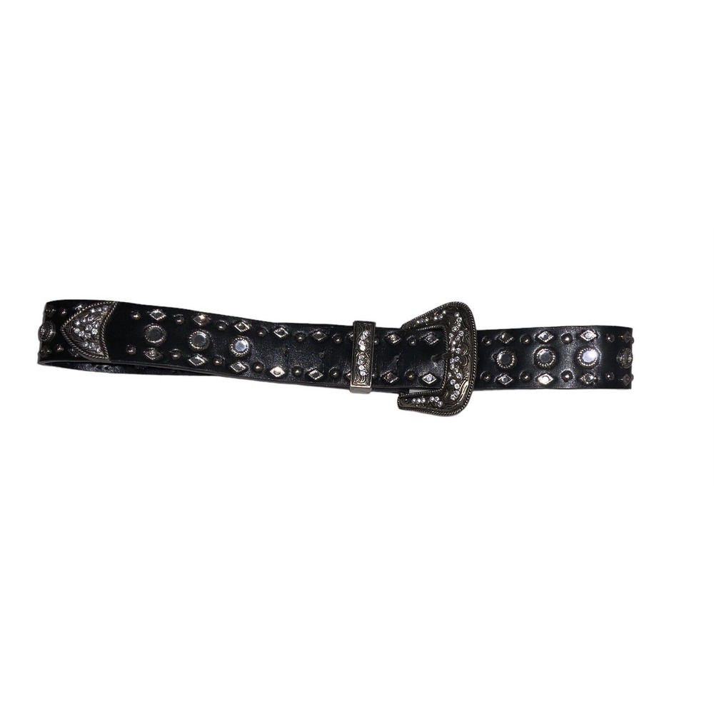 Black Faux Leather W/Crystal & Silver Studs Western Ladies Belt Sz Sm/Med 39" - Picture 2 of 2